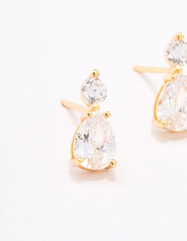 Gold Plated Sterling Silver Pear Crystal Drop Earrings For Sale - Image 2