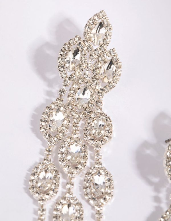 Silver Diamante Statement Teardrop Earrings Hot on Sale - Image 2