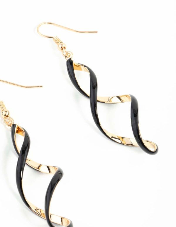 Black Gold Spiral Earrings Online Sale - Image 4