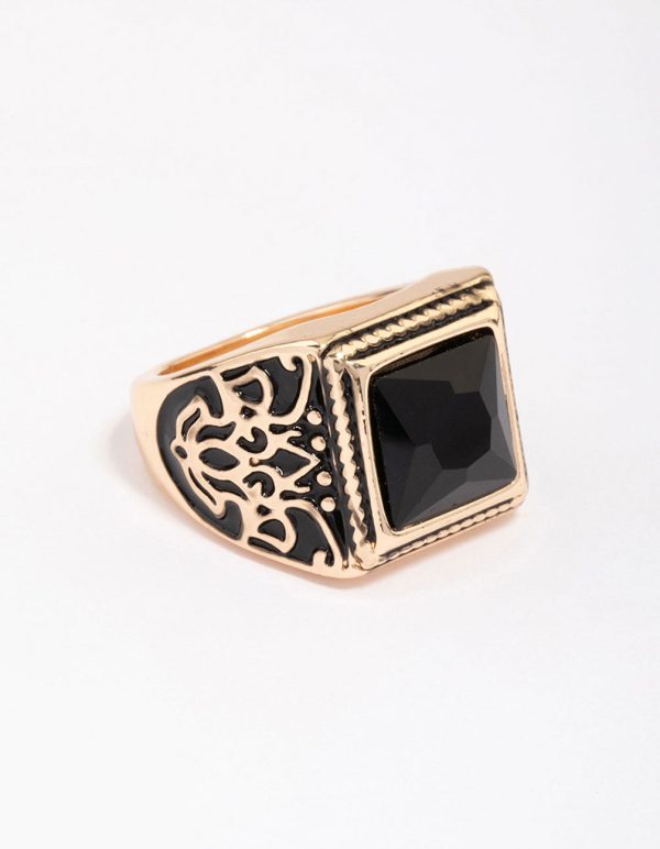 Antique Gold Square Black Antique Ring on Sale