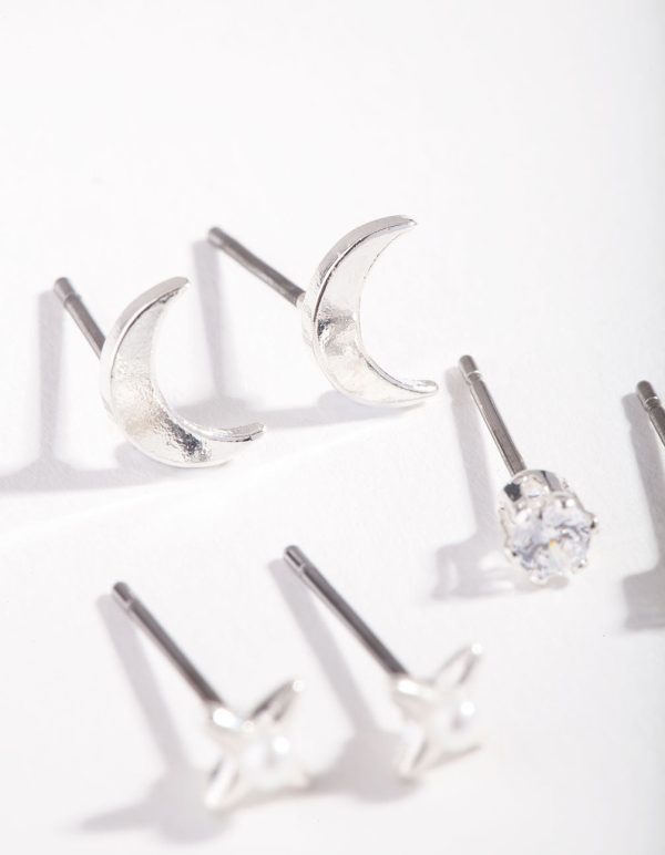 Silver Crescent Moon Pearl Micro Ear Stacker Fashion - Image 2