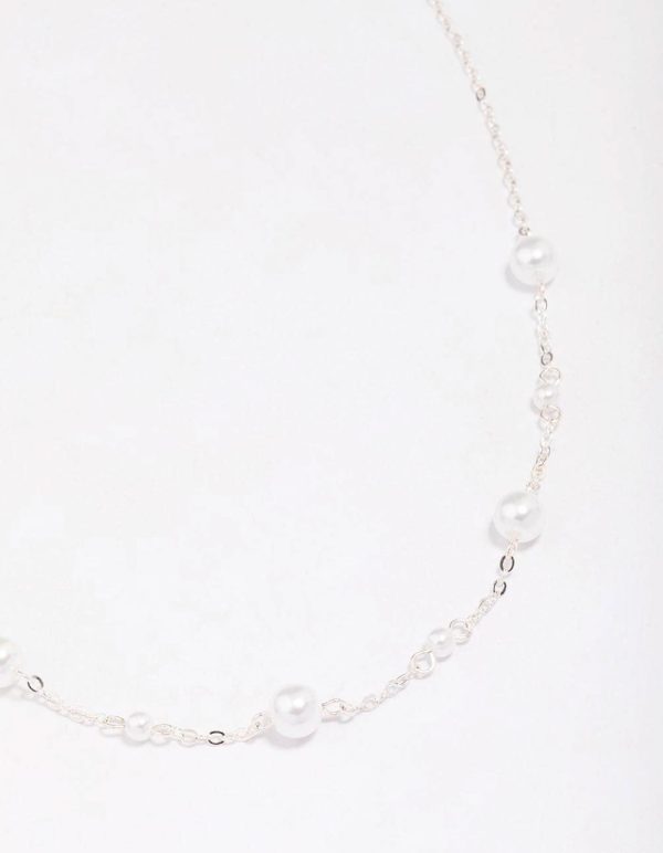 Silver Pearl & Ball Station Chain Necklace Online