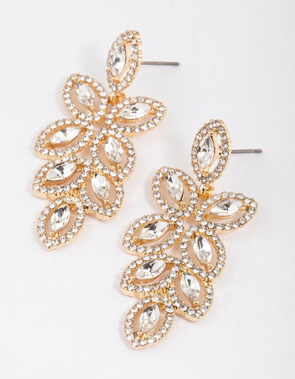 Gold Flower Cut Out Diamante Drop Earrings For Sale