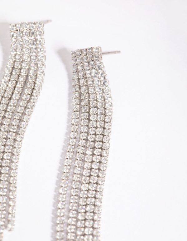 Rhodium Cubic Zirconia Cup Chain Fringe Drop Earrings Hot on Sale - Image 3
