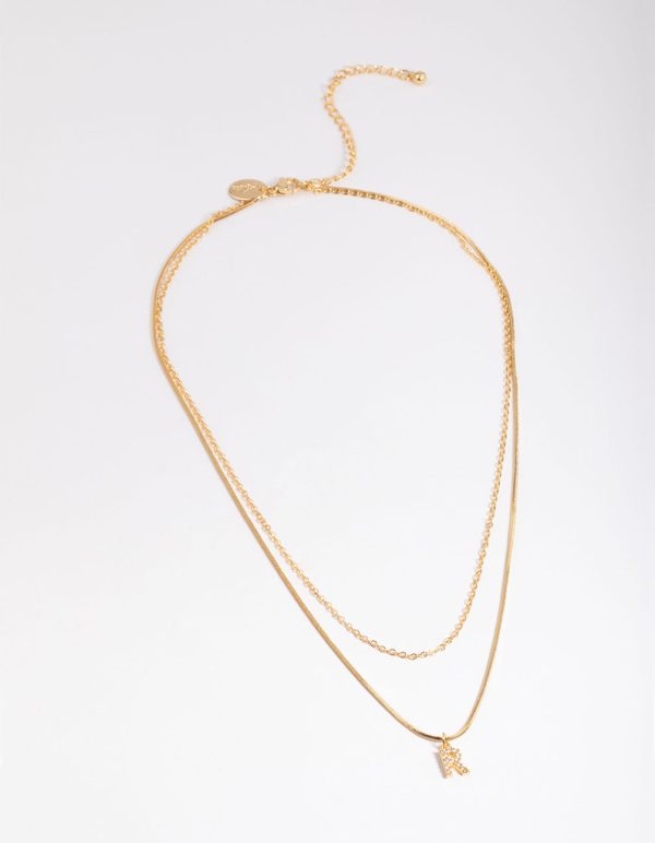 Letter R Gold Plated Layered Diamante Initial Necklace Hot on Sale - Image 2