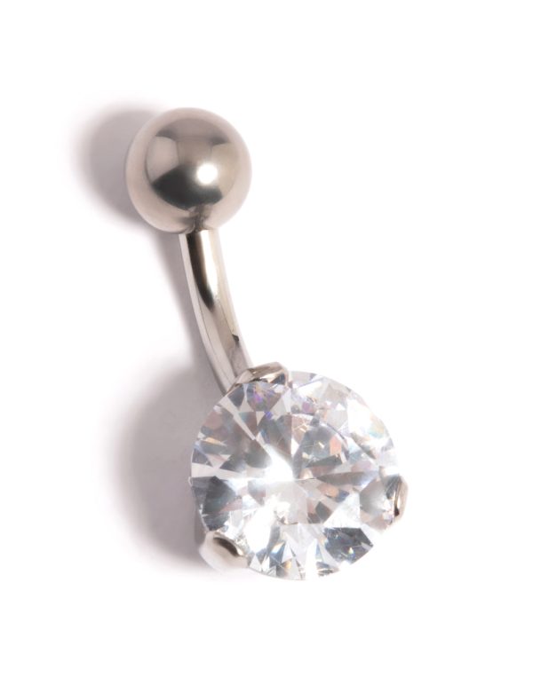 Titanium Cubic Zirconia Belly Bar For Discount