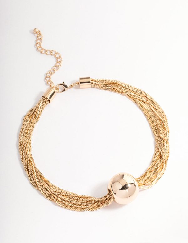 Gold Multi Chain Statement Ball Necklace For Cheap - Image 2
