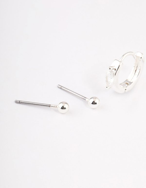 Silver Plated Brass  Cubic Zirconia Statement Huggie Earrings Pack Online - Image 2