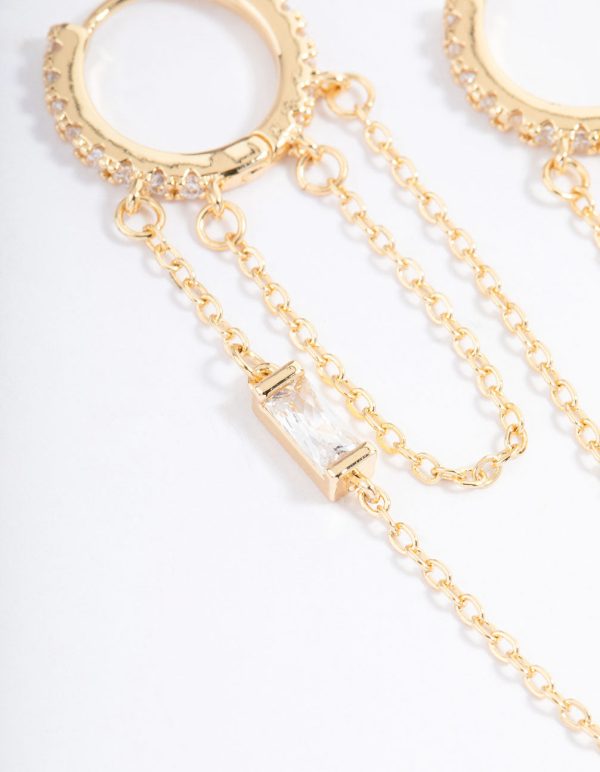 Gold Plated Cubic Zirconia Double Chain Drop Earrings Online now - Image 2