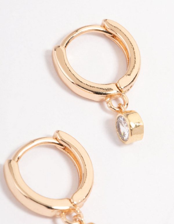 Gold Small Diamante Drop Huggie Earrings Online - Image 3