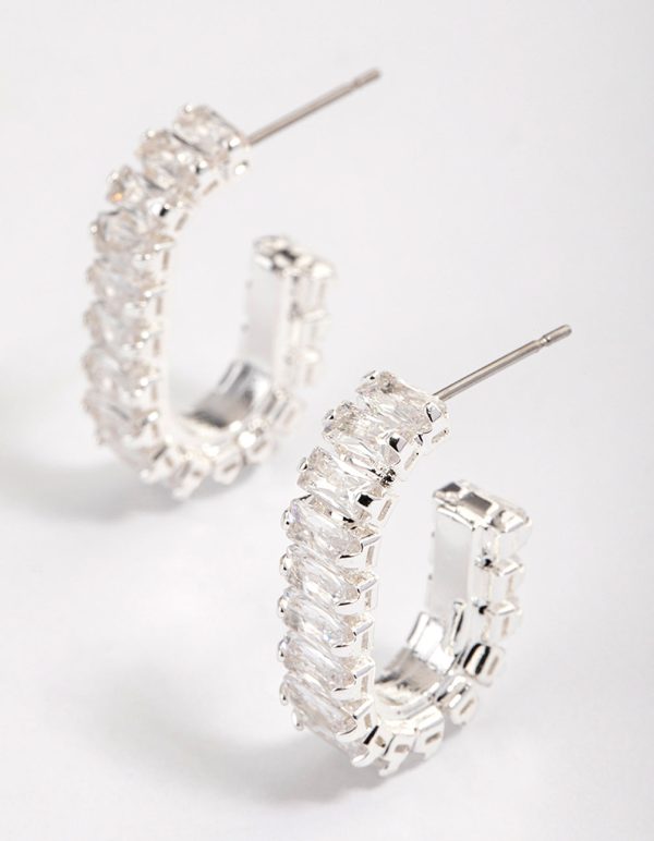 Silver Plated Oval Horizontal Baguette Hoop Earrings For Discount - Image 2