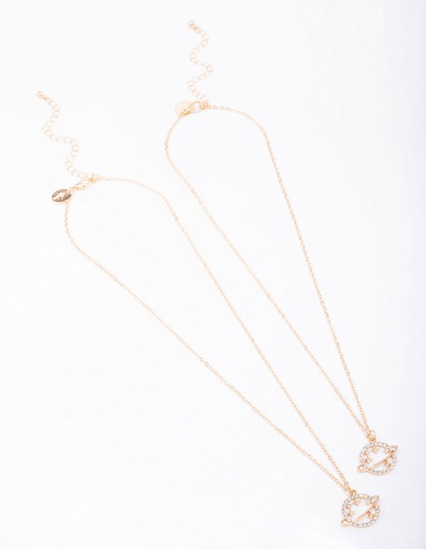 Gold Diamante Saturn Necklace Pack For Discount - Image 3