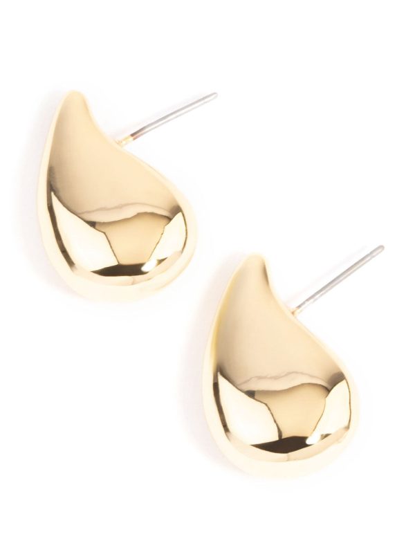 Gold Plated Smooth Teardrop Stud Earrings For Sale - Image 3