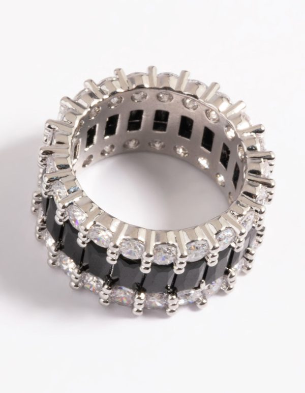 Silver Cubic Zirconia Large Baguette 3-Row Ring Online now - Image 4