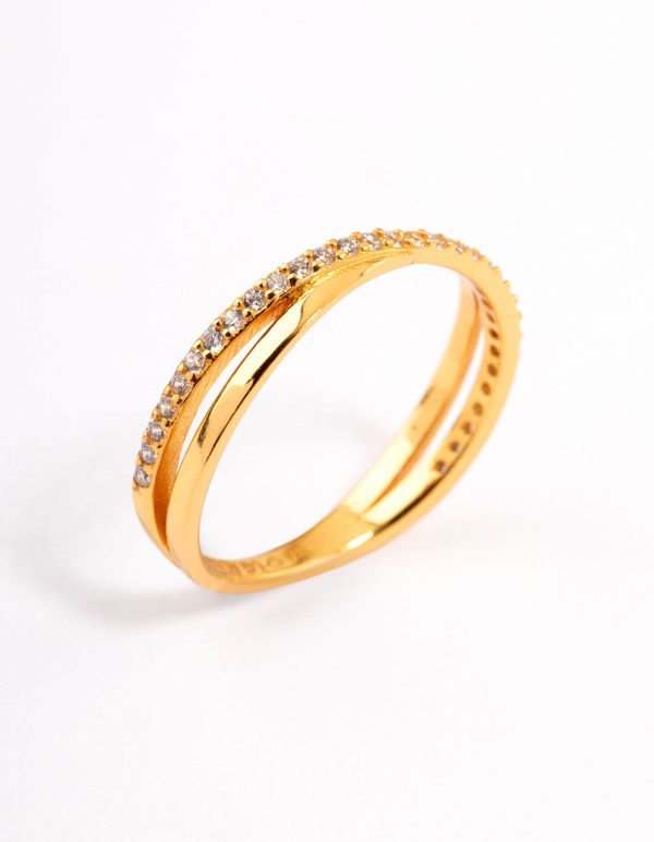 Gold Plated Sterling Silver Cubic Zirconia Cross Over Ring Fashion - Image 2