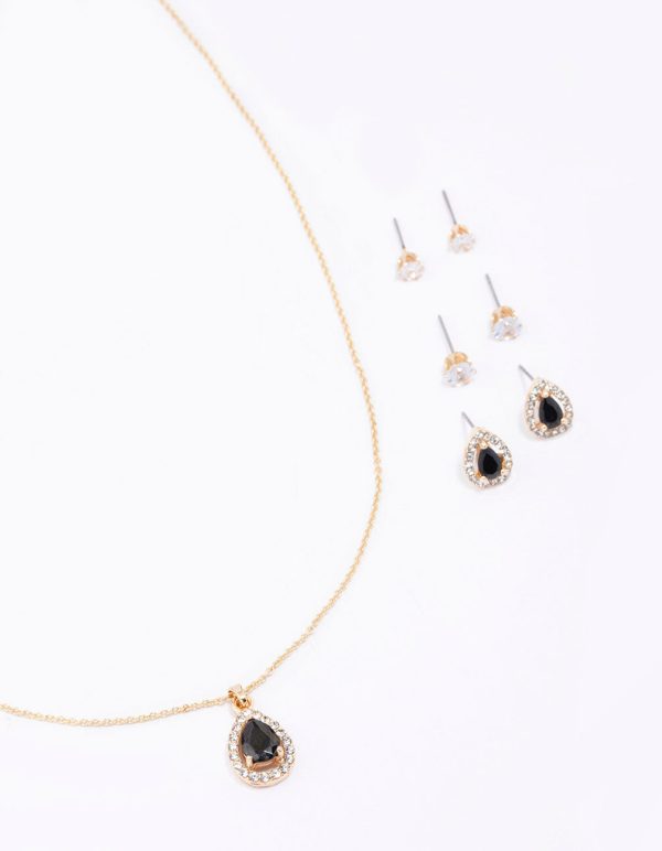 Gold Multi Pear Diamante Jewellery Set on Sale