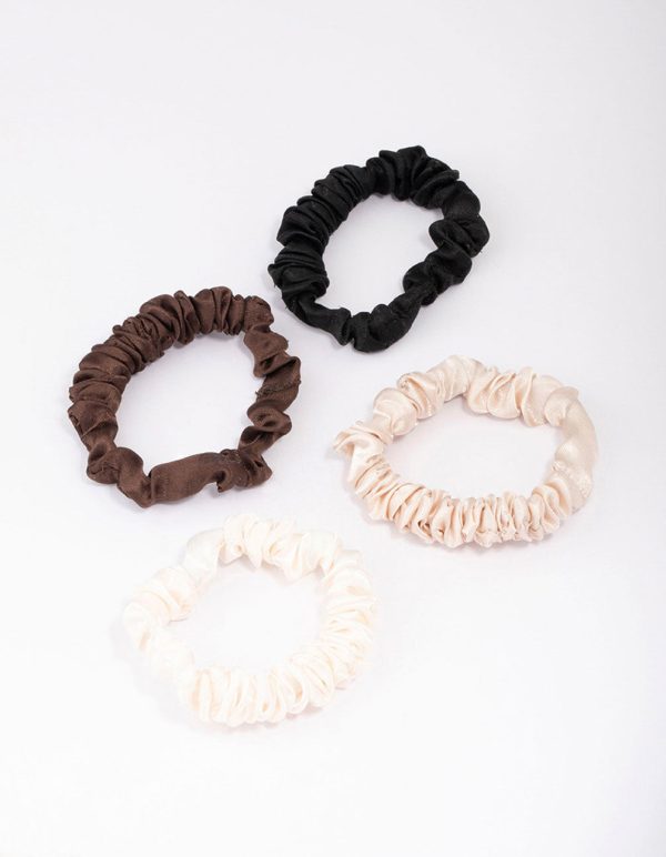 Neutral Thin Fabric Scrunchie 4-Pack For Cheap