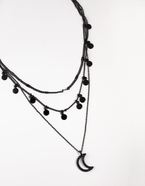 Matte Moon Charm 3 Layer Necklace For Cheap