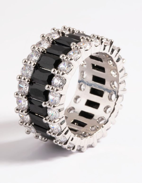 Silver Cubic Zirconia Large Baguette 3-Row Ring Online now - Image 5