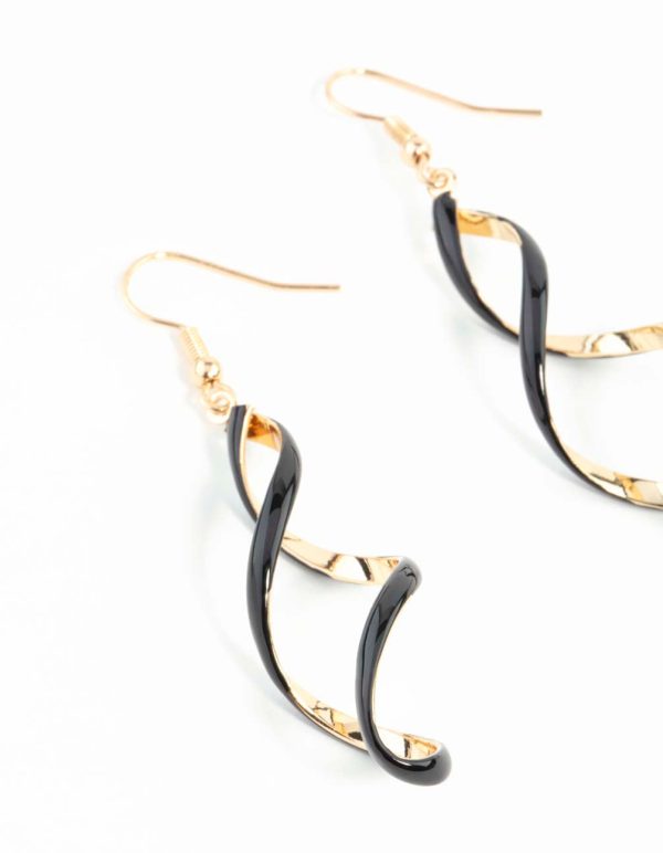 Black Gold Spiral Earrings Online Sale - Image 5