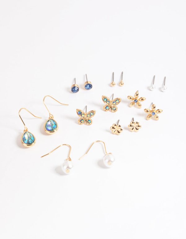 Gold Butterfly Garden Earrings 8-Pack Online Hot Sale