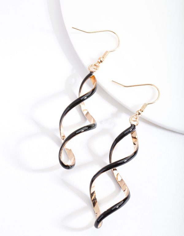 Black Gold Spiral Earrings Online Sale - Image 2