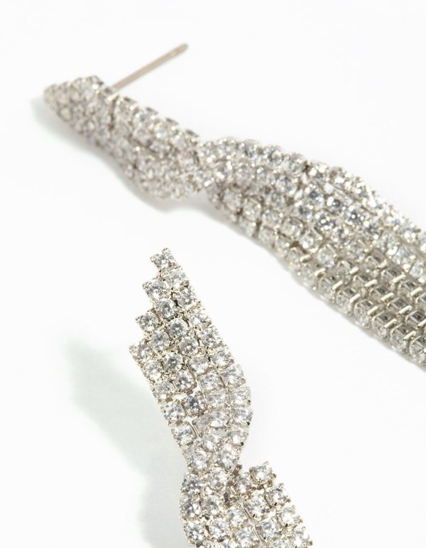Rhodium Cubic Zirconia Twisted Drop Earrings Online now - Image 4