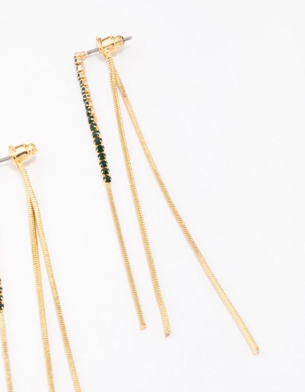 Gold Plated Snake Chain & Diamante Sandwich Drop Earrings For Cheap - Image 3