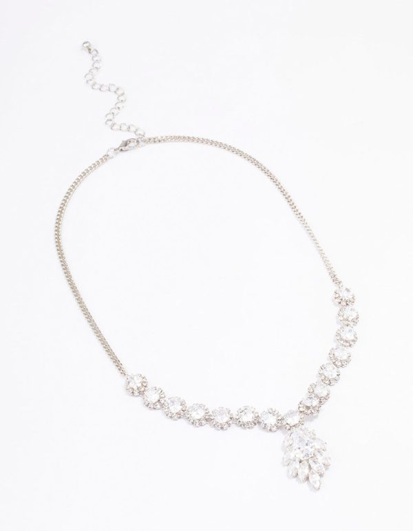 Silver Floral Statement Cubic Zirconia Necklace Hot on Sale - Image 2