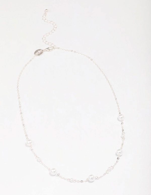 Silver Pearl & Ball Station Chain Necklace Online - Image 2