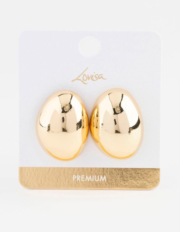 Gold Plated Oval Bold Stud Earrings Sale - Image 3