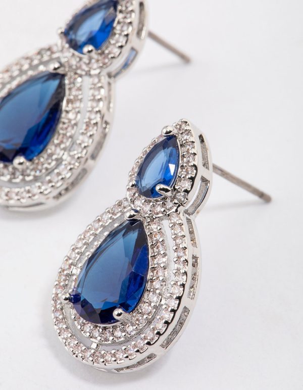Silver Double Graduating Pear Stud Earrings Online now - Image 2