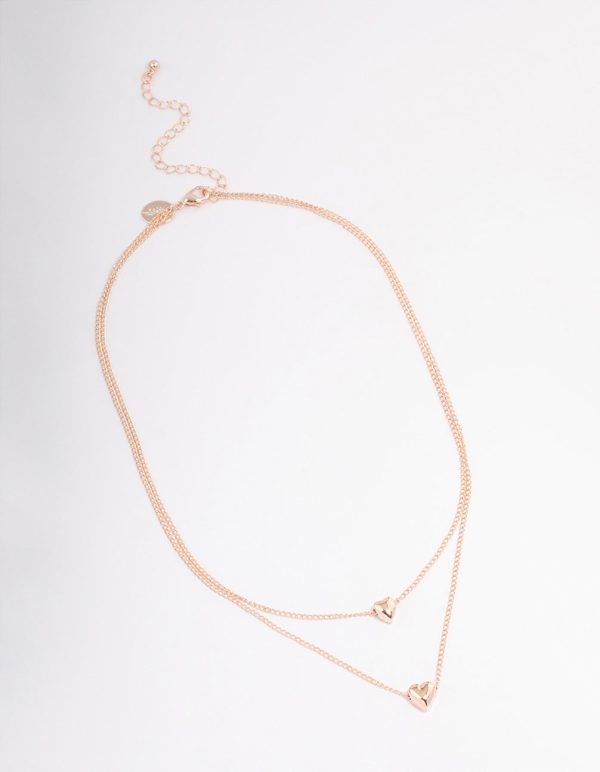 Rose Gold Heart Double Row Necklace Cheap - Image 2