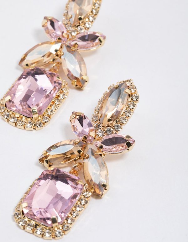 Gold Mixed Oval Stone Square Drop Earrings Supply - Image 2