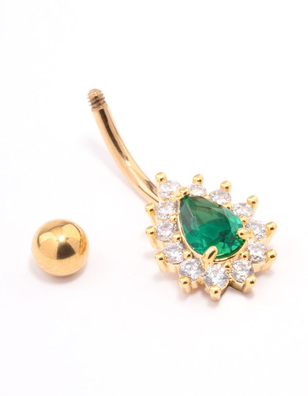 Gold Plated Surgical Steel Cubic Zirconia Spikey Pear Belly Ring Supply - Image 2