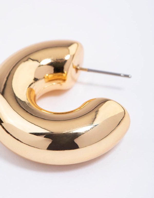 Gold Plated Inflated Classic Hoop Earrings For Cheap - Image 3