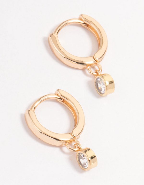 Gold Small Diamante Drop Huggie Earrings Online