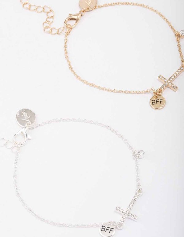Mixed Metal Diamante Side Cross Bracelet For Cheap - Image 3