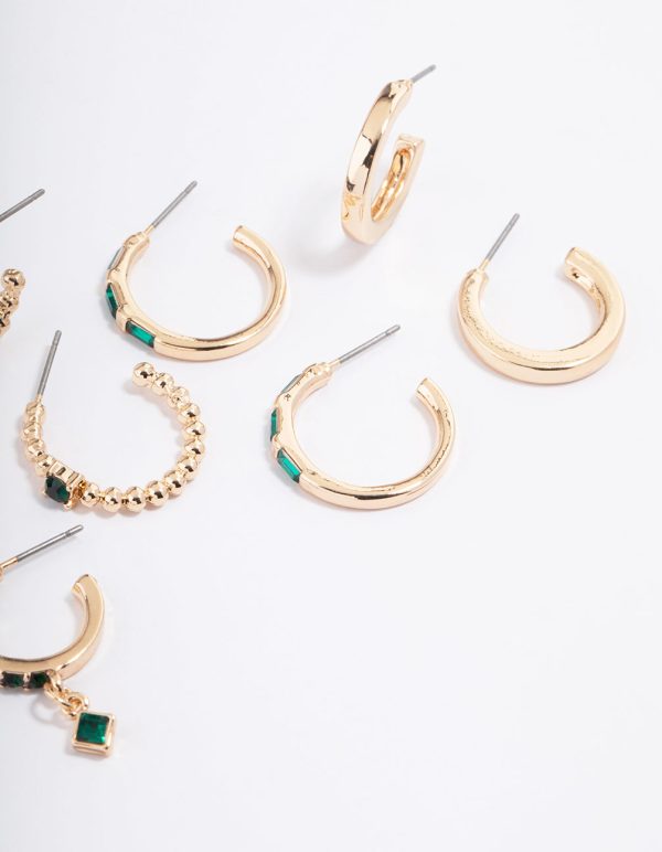 Gold Garden Diamante Stack Hoop Earrings 4-Pack Fashion - Image 3