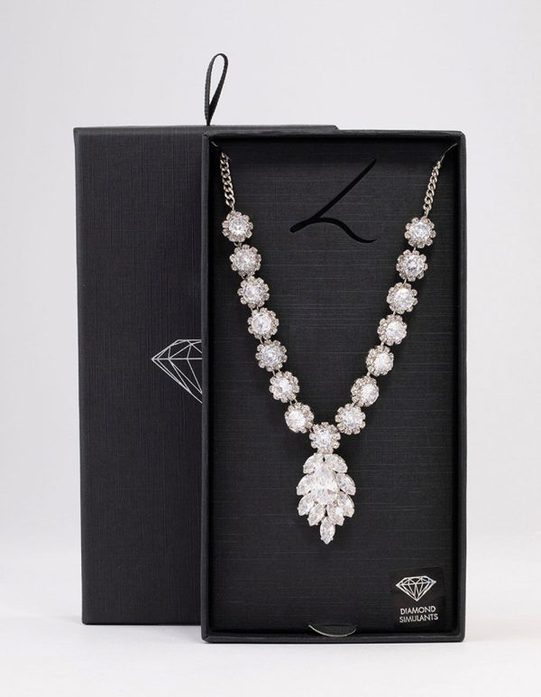 Silver Floral Statement Cubic Zirconia Necklace Hot on Sale - Image 3