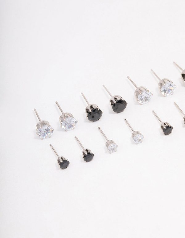 Silver Basic Diamante Stud Earring 8-Pack For Cheap - Image 2