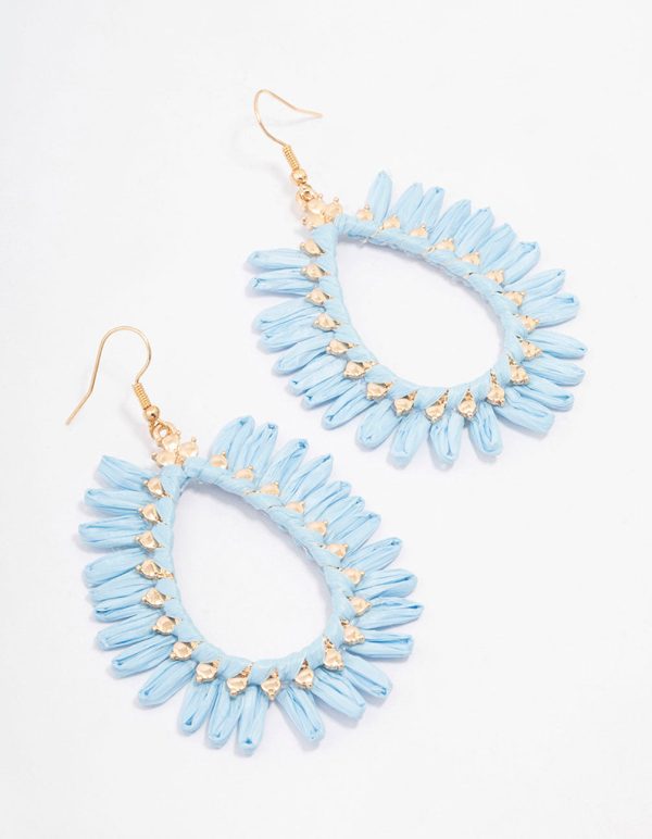 Gold Raffia Frayed Drop Earrings Fashion