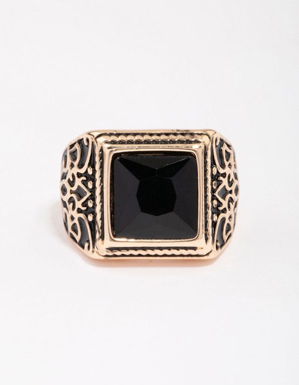 Antique Gold Square Black Antique Ring on Sale - Image 3