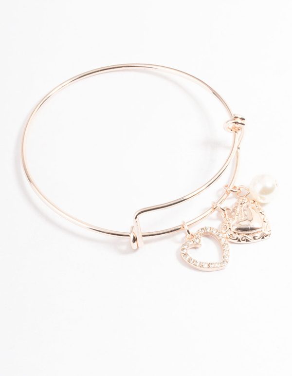 Rose Gold Pearl & Heart Charm Bracelet on Sale - Image 2