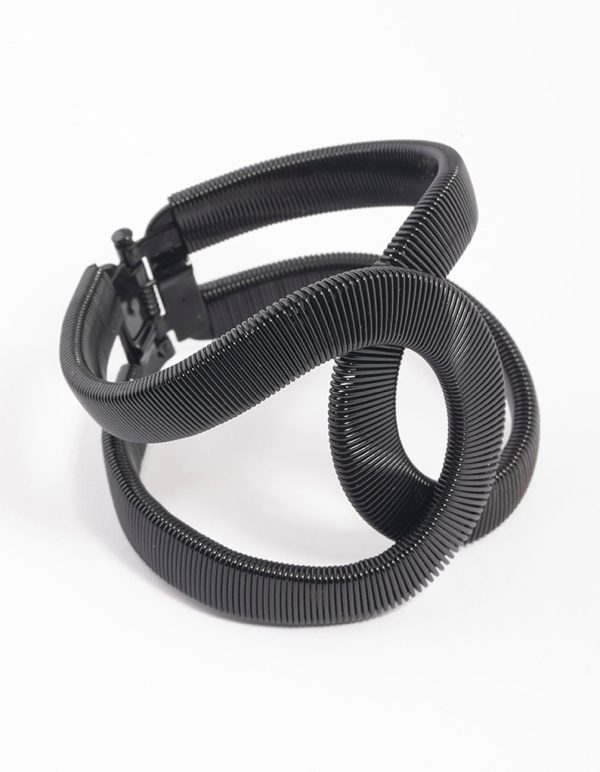 Black Textured Ovalap Cuff Bangle Discount - Image 2
