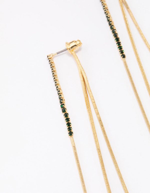 Gold Plated Snake Chain & Diamante Sandwich Drop Earrings For Cheap - Image 2