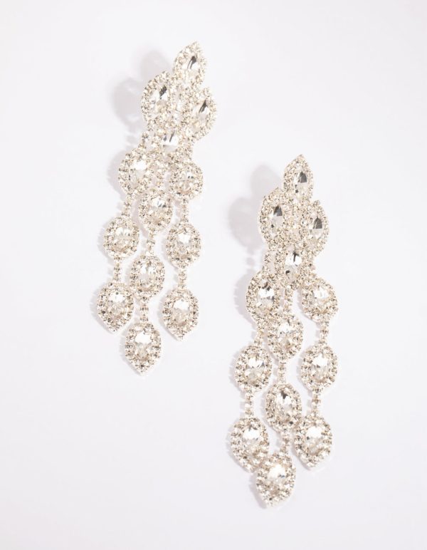 Silver Diamante Statement Teardrop Earrings Hot on Sale