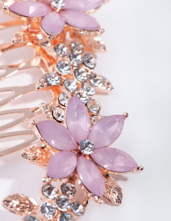 Rose Gold Simple Diamante Flower Comb For Discount - Image 3