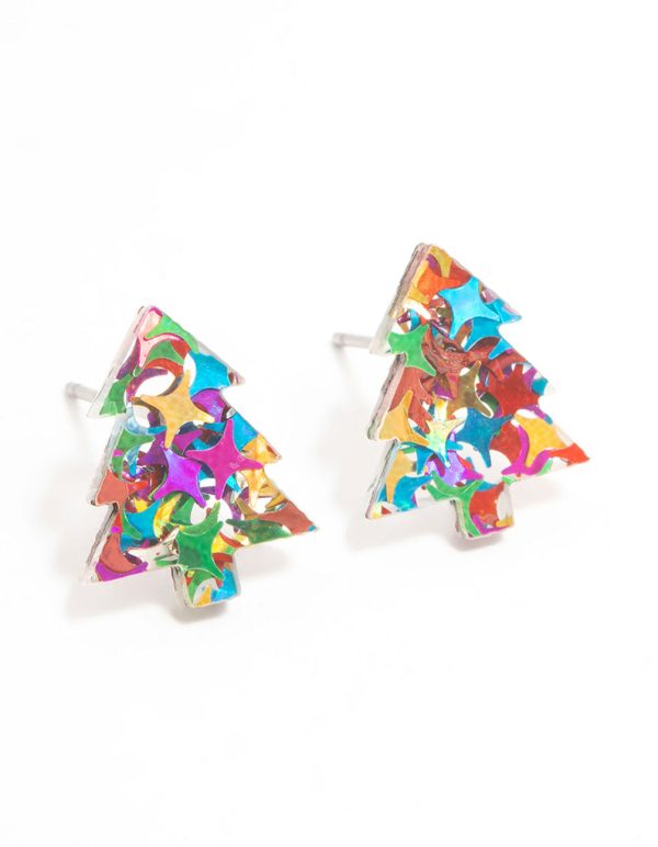 Glitter Acrylic Tree Stud Earrings Online