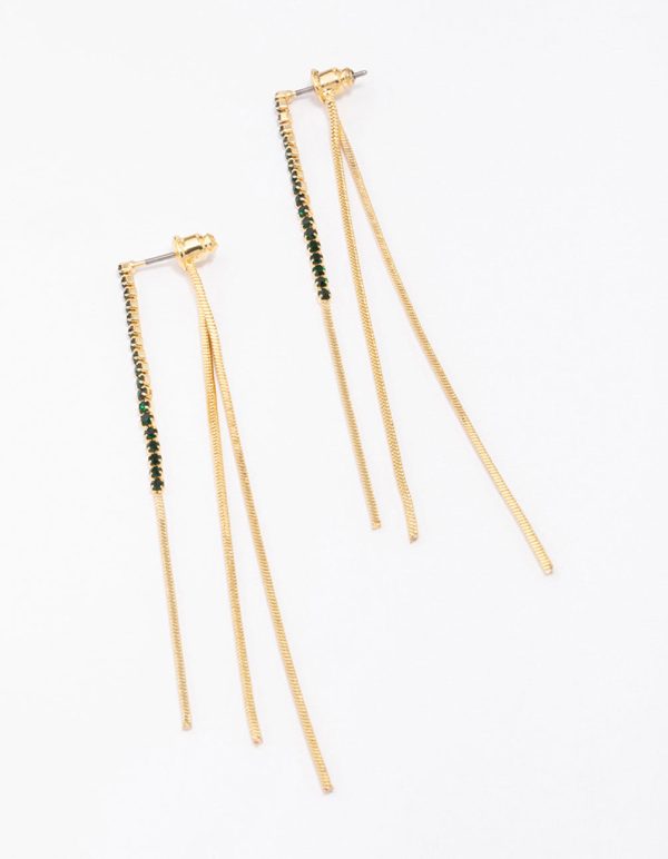 Gold Plated Snake Chain & Diamante Sandwich Drop Earrings For Cheap